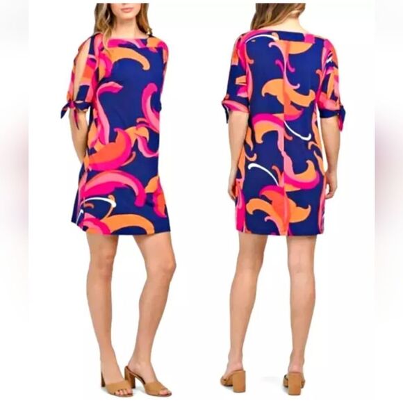 TRINA TURK Vinet Scrolling Floral Three-quarter Sleeve Dress Size Sm - Picture 1 of 9